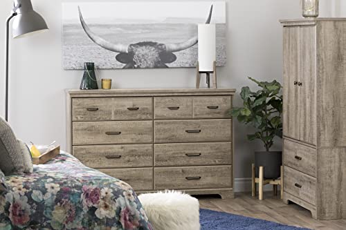 South Shore Versa Collection 8-Drawer Double Dresser, Weathered Oak with Antique Handles