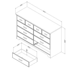 South Shore Versa Collection 8-Drawer Double Dresser, Weathered Oak with Antique Handles