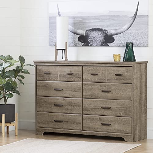 South Shore Versa Collection 8-Drawer Double Dresser, Weathered Oak with Antique Handles