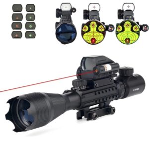 THEA 4-16x50 Tactical Rifle Scope Red/Green Illuminated Range Finder Reticle W/Red/Green Laser and Holographic Reflex Dot Sight (12 Month Warranty) (Red)