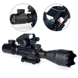 THEA 4-16x50 Tactical Rifle Scope Red/Green Illuminated Range Finder Reticle W/Red/Green Laser and Holographic Reflex Dot Sight (12 Month Warranty) (Red)