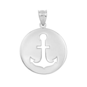 Polished 925 Sterling Silver Nautical Anchor Disc Charm Pendant