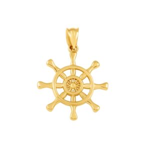 fine 14k gold nautical ship steering wheel charm pendant