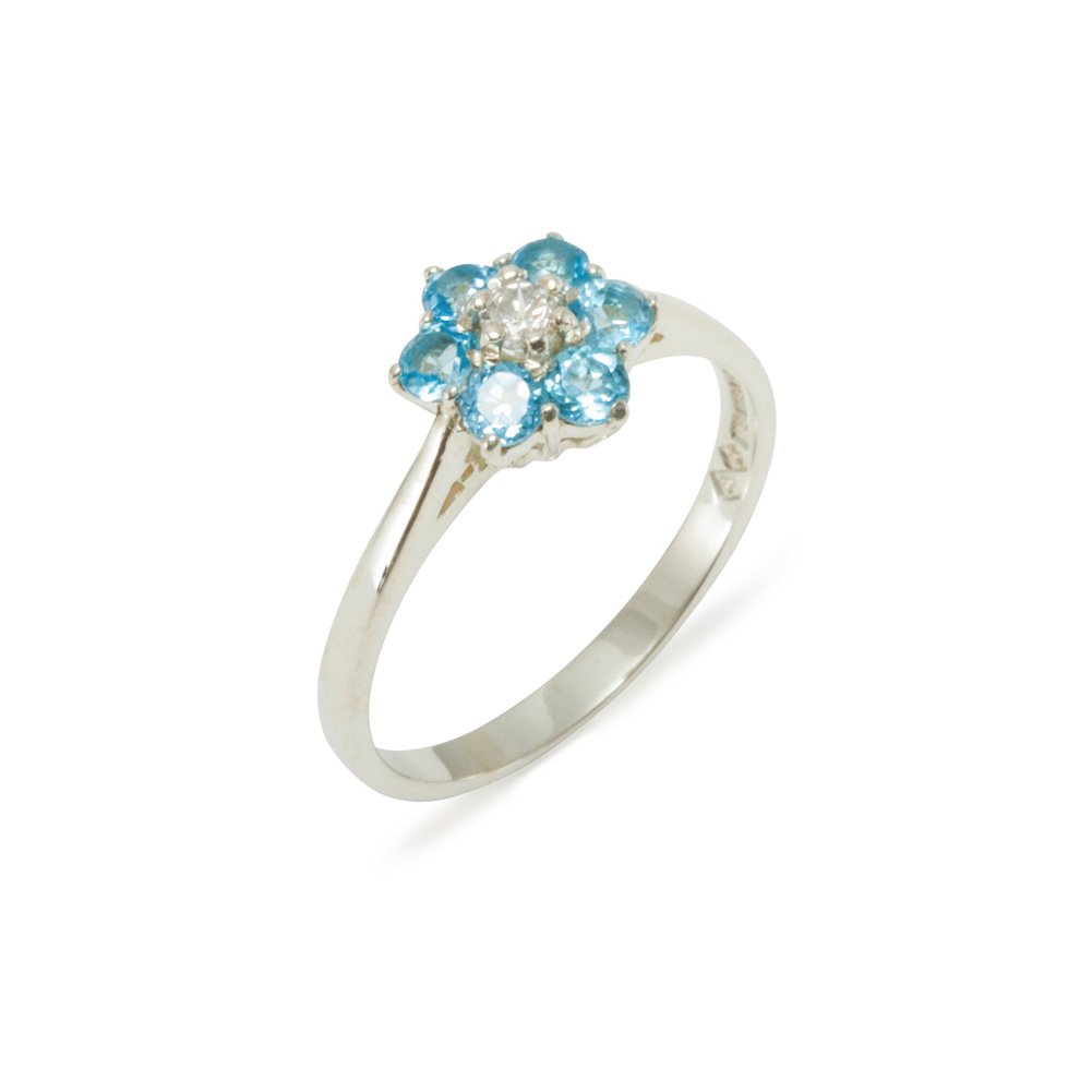 925 Sterling Silver Cubic Zirconia & Blue Topaz Womens Cluster Ring - Size 7.25