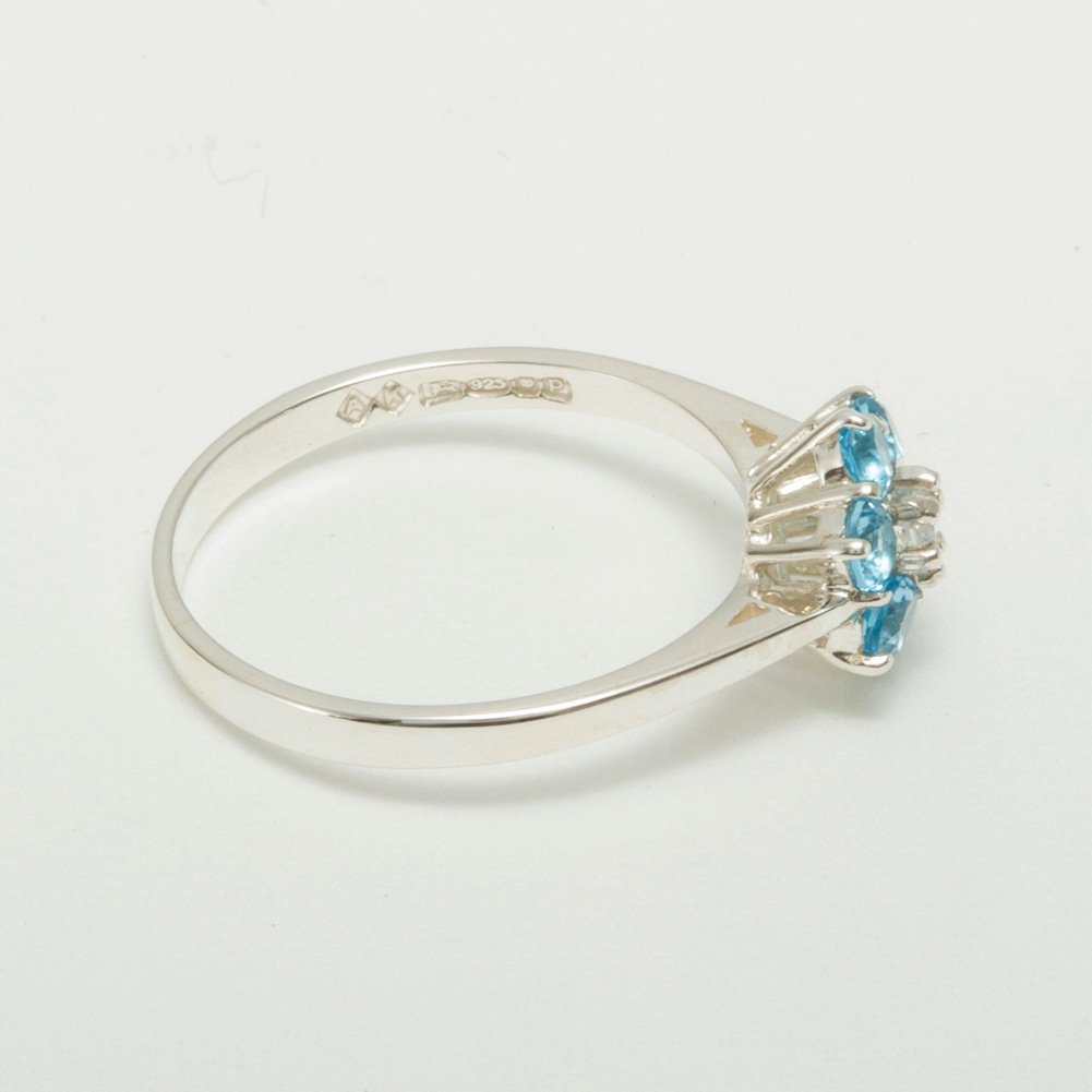 925 Sterling Silver Cubic Zirconia & Blue Topaz Womens Cluster Ring - Size 7.25