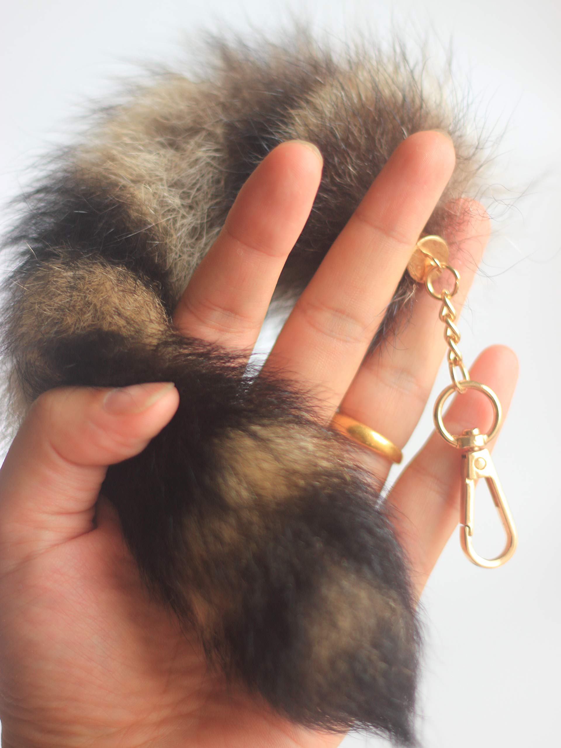 2 pcs 10inches Authentic Raccoon Tail Fur Skin Halloween Party Cosplay Toy Handbag Accessories Key Chain Ring Hook