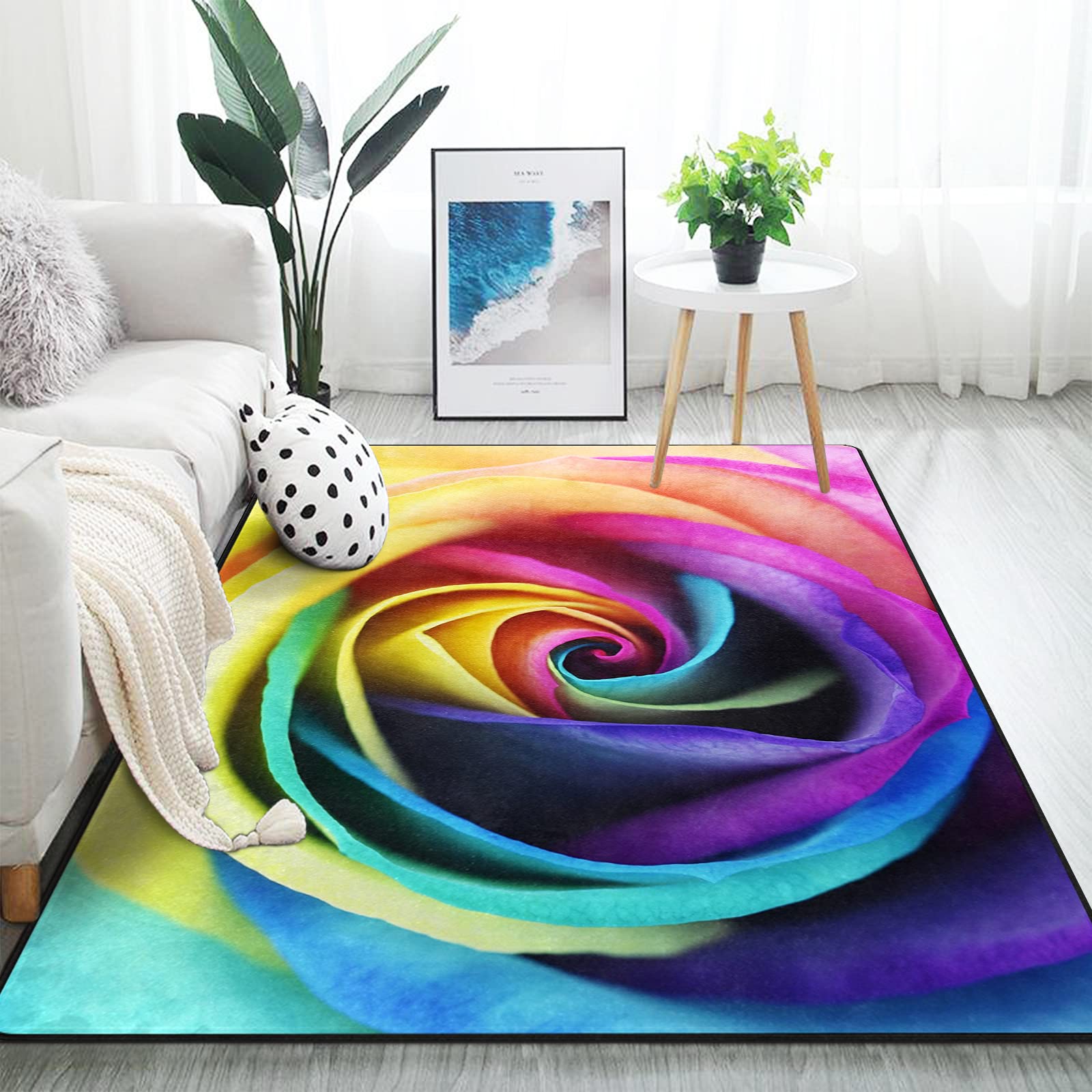 ALAZA Colorful Rainbow Rose Flower Area Rug Rugs for Living Room Bedroom 7' x 5'