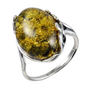 HolidayGiftShops Sterling Silver and Baltic Green Amber Adult Ring Dana- Size 7.5