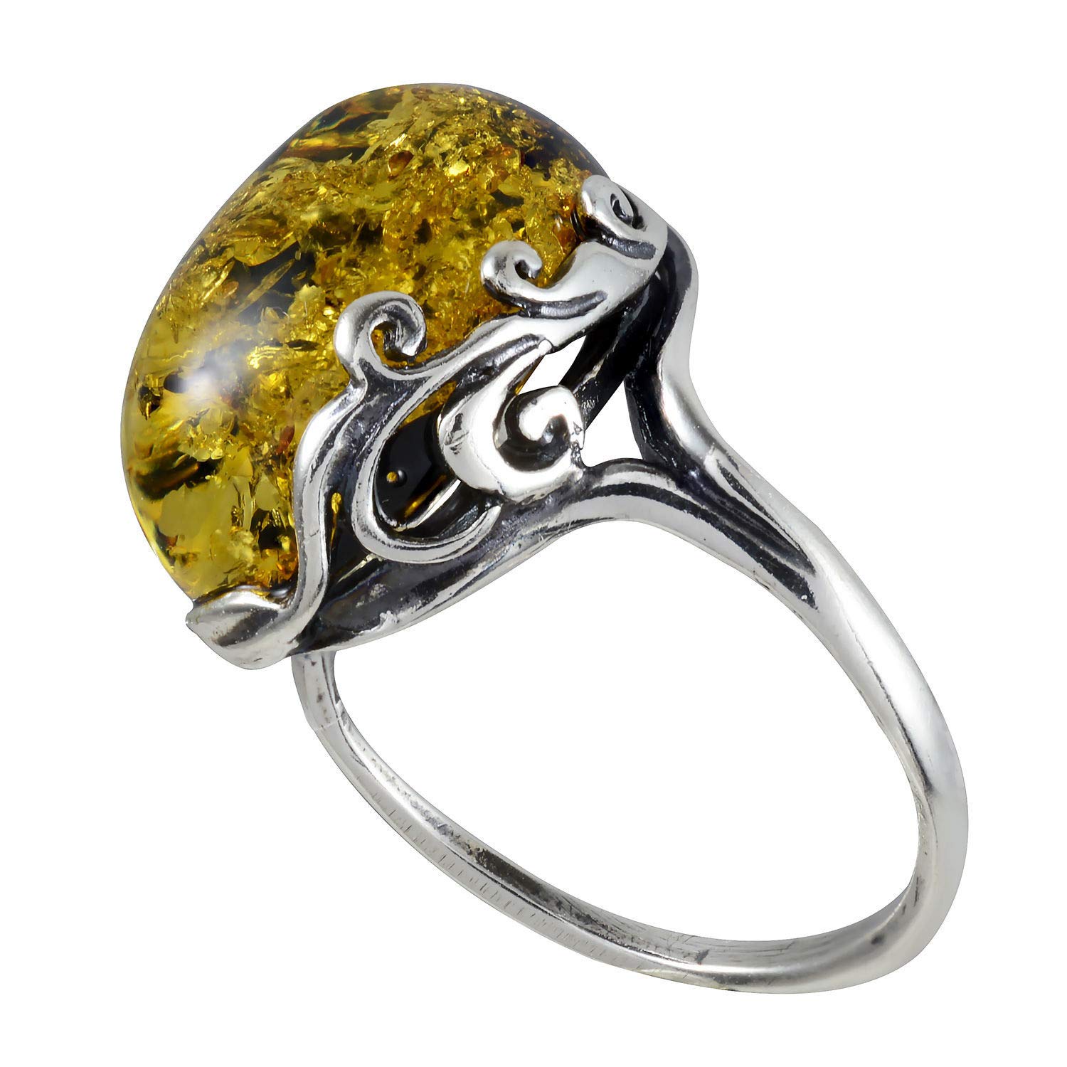 HolidayGiftShops Sterling Silver and Baltic Green Amber Adult Ring Dana- Size 7.5