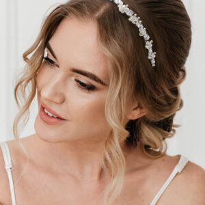 SWEETV Crystal Wedding Headband Silver Bridal Headpiece Jewelry Band Rhinestone Hairpiece Women Hair Accessories for Brides