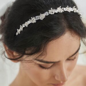 SWEETV Crystal Wedding Headband Silver Bridal Headpiece Jewelry Band Rhinestone Hairpiece Women Hair Accessories for Brides