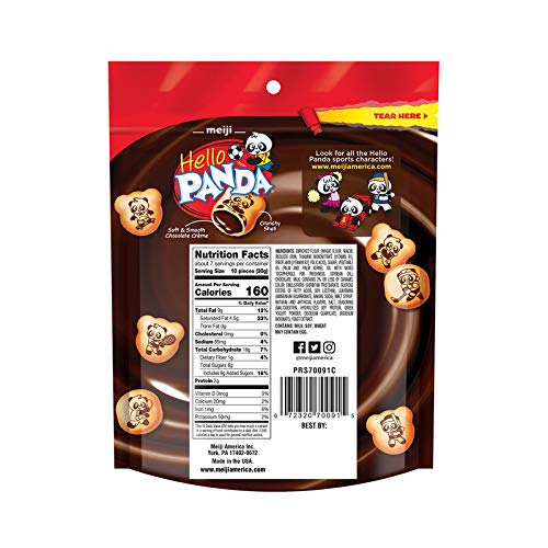 Meiji Hello Panda Cookies, Chocolate Crème Filled, Resealable Package - 7 oz, Pack of 6 - Bite Sized Cookies with Fun Panda Sports