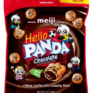 Meiji Hello Panda Cookies, Chocolate Crème Filled, Resealable Package - 7 oz, Pack of 6 - Bite Sized Cookies with Fun Panda Sports