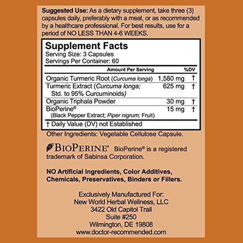 Turmeric Curcumin with Bioperine - 360 Veggie Capsules - 2250mg 95% Curcuminoids with Black Pepper Supplement and Triphala (Pack of 2)