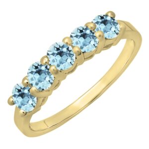 dazzlingrock collection round aquamarine ladies 5 stone wedding band anniversary ring in 14k yellow gold, size 10