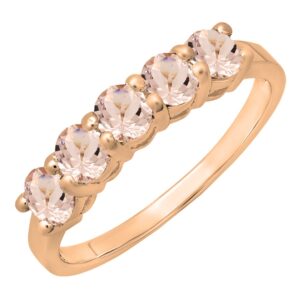 Dazzlingrock Collection Round Morganite Ladies 5 Stone Wedding Band Anniversary Ring in 14K Rose Gold, Size 5.5