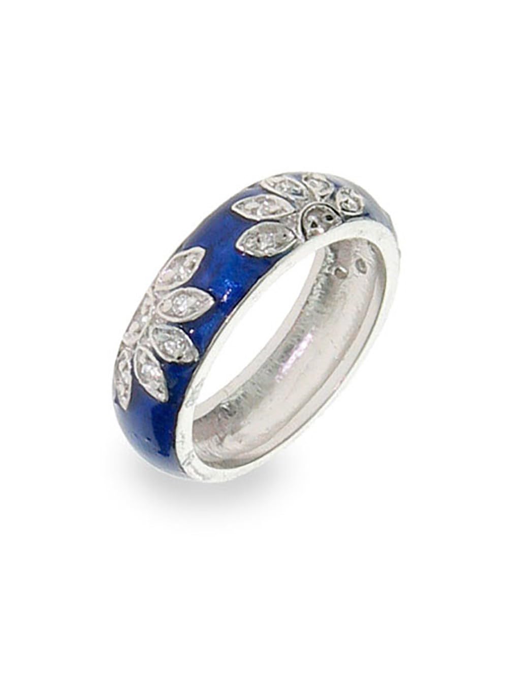 EVE'S ADDICTION Women's Sterling Silver Blue Enamel CZ Daisy Flower Ring (ring size 6) - Sterling Silver Rings for Her - April Birth Month Flower Jewelry - Birthday Gift for Her - Gifts for Mom