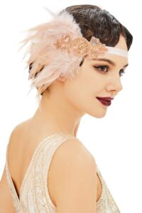 babeyond 1920s flapper headpiece roaring 20s great gatsby headband vintage feather headband 1920s flapper gatsby hair accessories (champagne)