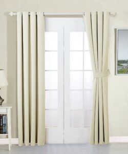 home soft things serenta 4 piece grommet darkening thermal insulated blackout window panel curtain set, 2 curtains and 2 tiebacks, 54" x 63", beige