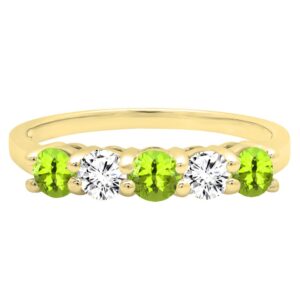 Dazzlingrock Collection Round Peridot & White Diamond Ladies 5 Stone Wedding Band Ring in 14K Yellow Gold, Size 10