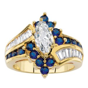 PalmBeach 14K Yellow Gold Plated Marquise Cut and Baguette Cut Cubic Zirconia or Blue Simulated Sapphire Bypass Ring Size 8