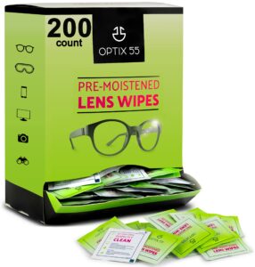 eyeglass cleaner lens wipes- 200 pre-moistened individual wrapped eye glasses cleaning wipes | glasses cleaner safely cleans glasses, sunglasses, phone screen, electronics & camera lense| streak-free