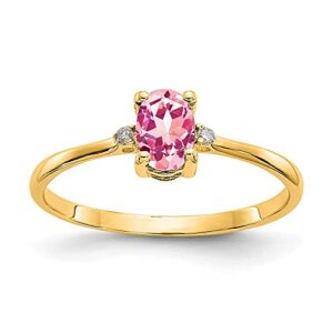 IceCarats 10K Yellow Gold Diamond Pink Tourmaline Ring Gemstone Band April October Birthstone Jewelry Size 6