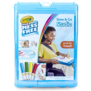 crayola color wonder stow & go, mess free coloring, at home activities for kids, gift, 34 piece, blue