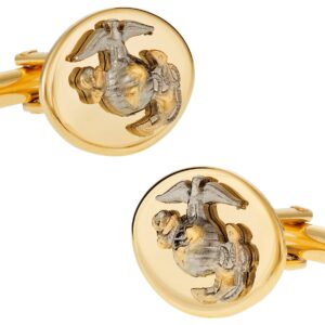 Cuff-Daddy Gold Silver USMC Marine Corp Eagle, Globe & Anchor Cufflinks for Officer with Presentation Box