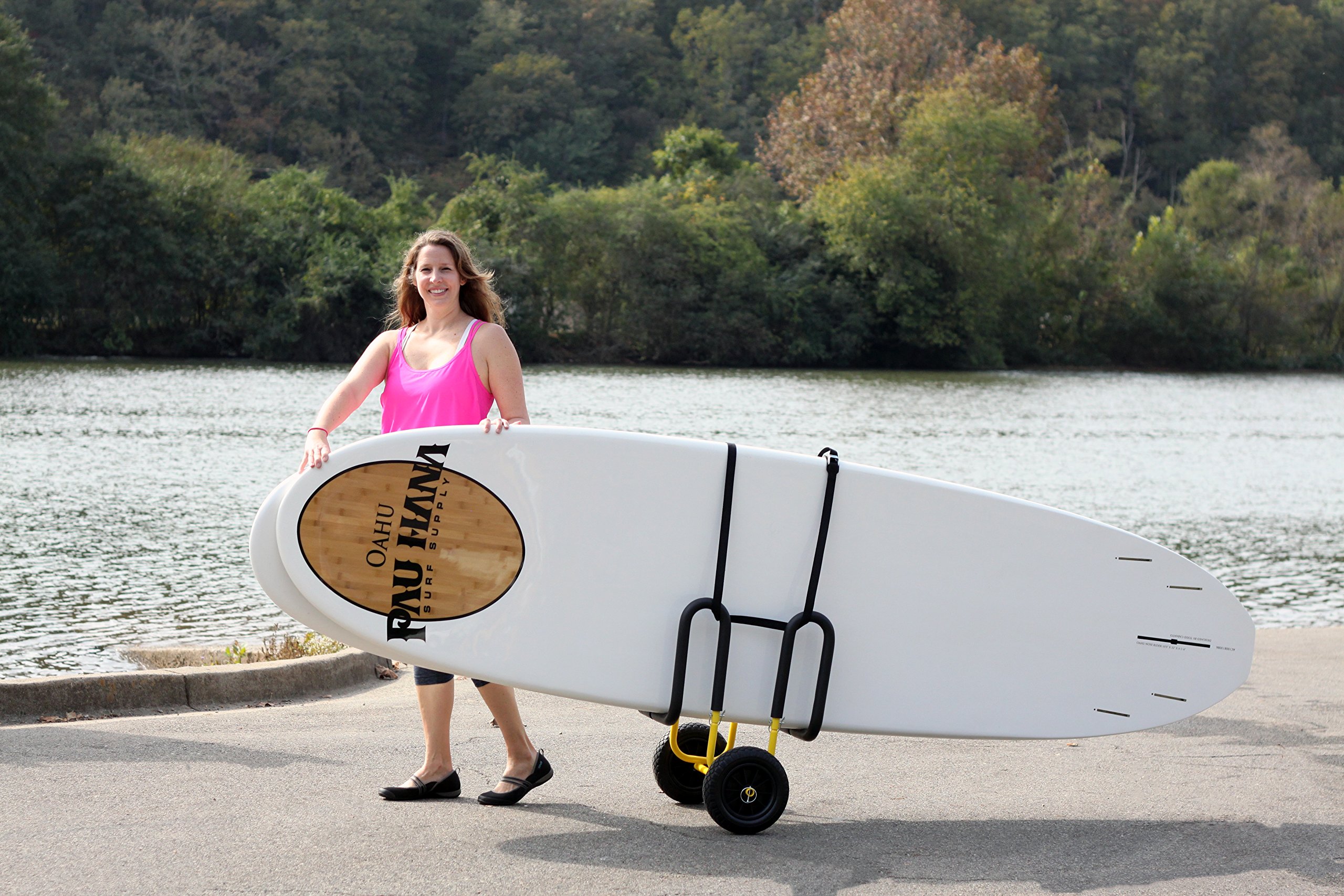 Suspenz Double SUP Transport Cart with Airless Wheels, Carrier/Trolley for 2 Stand Up Paddle Boards & Surfboards, Yellow (22-9934)