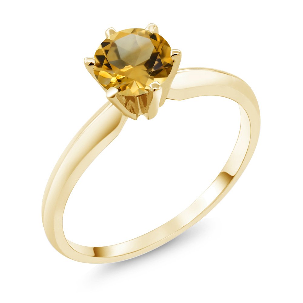 Gem Stone King 14K Yellow Gold Yellow Citrine Gemstone Birthstone Engagement Solitaire 6-Prong Ring For Women (0.70 Cttw, Gemstone Birthstone, Available In Size 5, 6, 7, 8, 9)