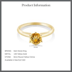 Gem Stone King 14K Yellow Gold Yellow Citrine Gemstone Birthstone Engagement Solitaire 6-Prong Ring For Women (0.70 Cttw, Gemstone Birthstone, Available In Size 5, 6, 7, 8, 9)