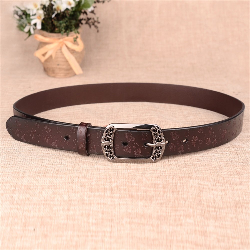 Worry-Free Shopping Women's Cowhide Leather Waist Belt Pin Buckle Butterfly Pattern for Jeans (Dark Coffee)