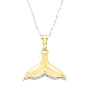 dazzlingrock collection 0.10 carat (ctw) round white diamond whale fish tail pendant with 18 inch silver chain for women in 14k yellow gold