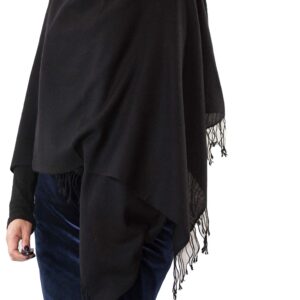 Cashmere Shawl Scarf Handmade 100% Pure Lightweight Oversized (Black)