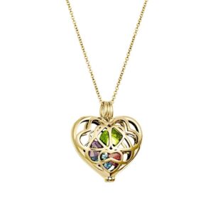 EVE'S ADDICTION Custom Gold Plated Simulated Birthstone Heart Locket, 16" Chain - Personalized Birthstone Necklace for Women - Heart Jewelry - Mother's Necklace - Gifts for Mom