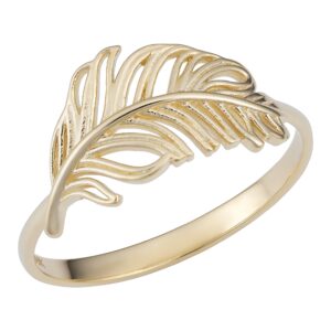 Kooljewelry 14k Yellow Gold Feather Ring (size 9)