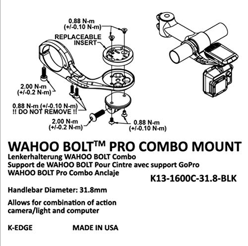 K-Edge Unisex - Adult K13-1600C Wahoo Bolt Pro Combo Mount Brackets, Black Anodize, One Size