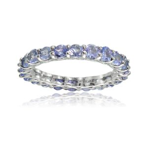 Ice Gems Sterling Silver Tanzanite 3mm Round-cut Eternity Band Ring, Size 6