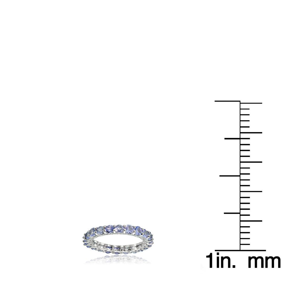 Ice Gems Sterling Silver Tanzanite 3mm Round-cut Eternity Band Ring, Size 6