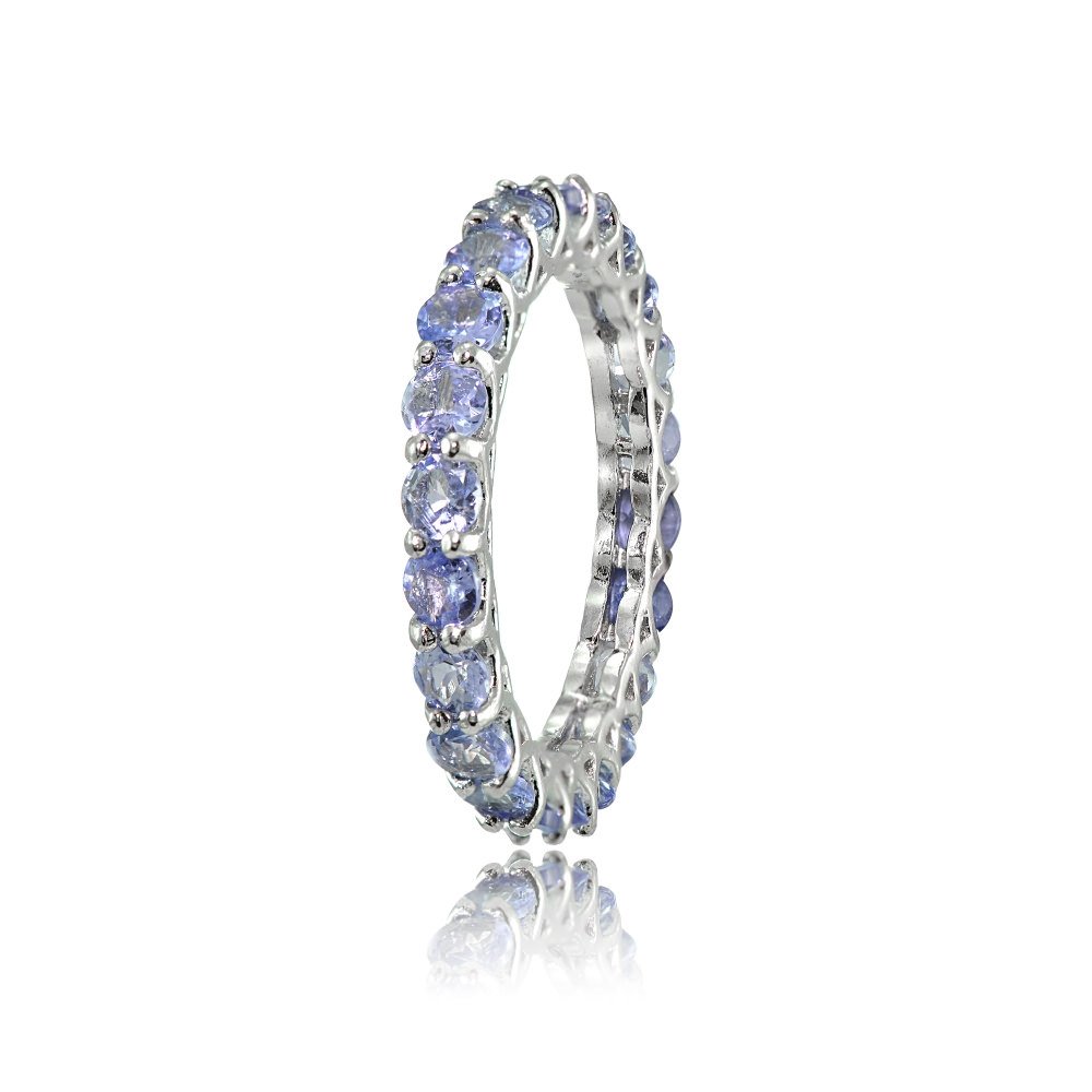 Ice Gems Sterling Silver Tanzanite 3mm Round-cut Eternity Band Ring, Size 6