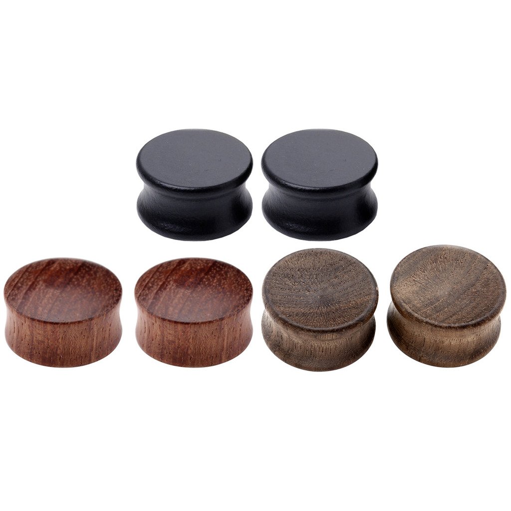 Jovivi 6pcs Organic Wood Brown Black Double Flared Ear Saddle Plugs Stretcher Punk Piercing Gauge 3/4" 20mm