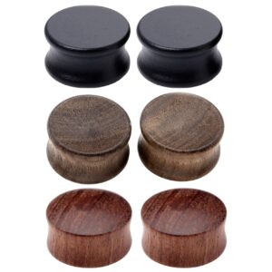 Jovivi 6pcs Organic Wood Brown Black Double Flared Ear Saddle Plugs Stretcher Punk Piercing Gauge 3/4" 20mm