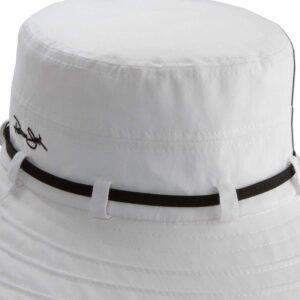 Panama Jack Women's Contrast Cotton Bucket Sun Hat with Sizing Tie, 3" Brim (White)