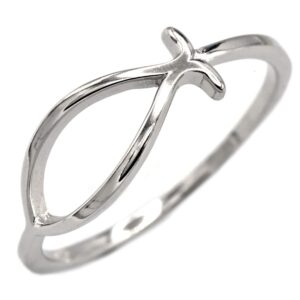 jewelritzy simple plain solid 925 sterling silver christian jesus ichthys fish symbol faith ring band sizes 9