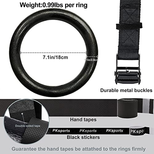 PACEARTH Gymnastic Rings 1100lbs Capacity with 14.76ft Adjustable Buckle Straps Pull Up Exercise Rings Non-Slip Rings for Home Gym Full Body Workout (Black)