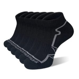 bering men's performance athletic ankle running socks, black, size 9-12, 6 pairs