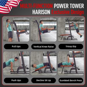 HARISON Multifunction Power Tower with Bench Pull Up Bar Dip Station for Home Gym Workout Strength Training Fitness Equipment