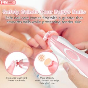 FANSIDI Baby Nail File Electric Nail Trimmer Safe Baby Nail Clippers Manicure Set with 10 Grinding Heads 8 Sandpapers, Trim Polish Groom for Newborn Infant Toddler or Adult Toes Fingernails Care, Pink