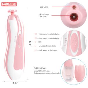 FANSIDI Baby Nail File Electric Nail Trimmer Safe Baby Nail Clippers Manicure Set with 10 Grinding Heads 8 Sandpapers, Trim Polish Groom for Newborn Infant Toddler or Adult Toes Fingernails Care, Pink